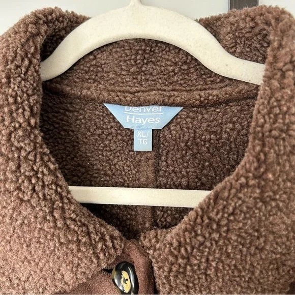 [XL] Denver Hayes Vintage 90’s Chocolate Teddy Button Down Pea Coat Women’s - Picture 7 of 13